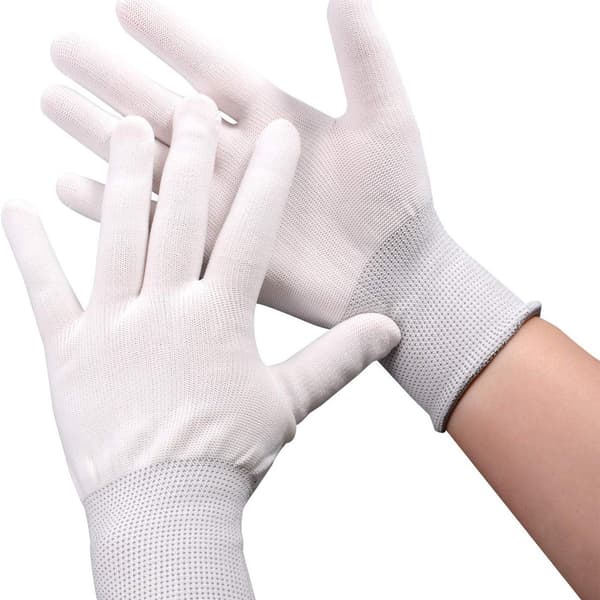 Par af hvide nylon arbejds handsker sømløse skridsikre pasform