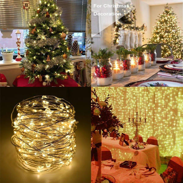 Vattentät vit ljusslinga - ljusstark ljusslinga för jul KLB