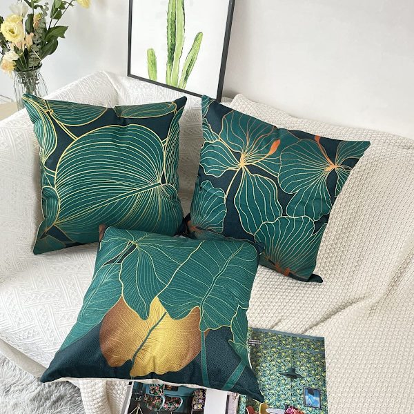 Tyynynpäällinen 45x45 4 kpl tummanvihreä sohvatyynynpäällinen pellavakankaasta