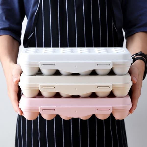 Egg Oppbevaringsboks, 2 Pakk - Kjøleskap Egg Holder, 12 Egg, Rosa, Gra