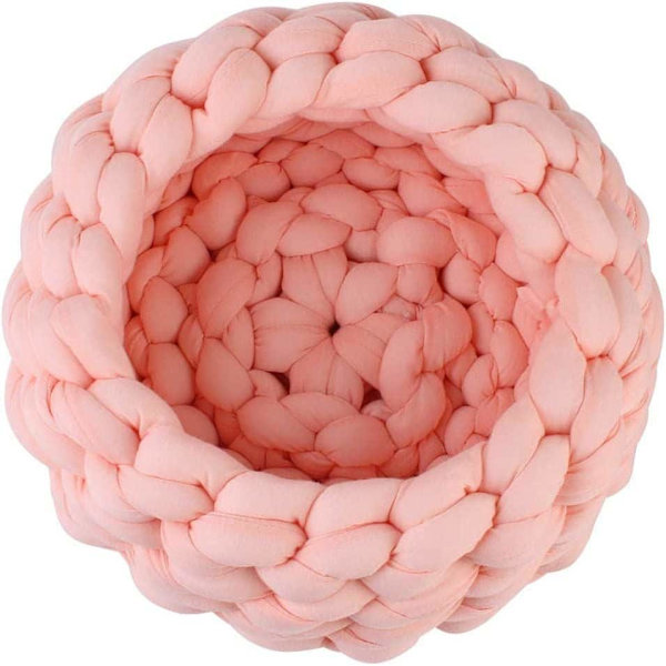 Håndlavet kæledyr hund katteseng tyk flettet bomuldsreb blød sovepude hvalp killing strikket uld (35 cm, pink farve)