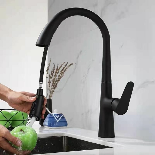 Kitchen Sink Faucet, Two Water Dispensing Modes with Pull-Out Spray, Modern Matte Black Stainless Steel Kitchen Faucet KLB