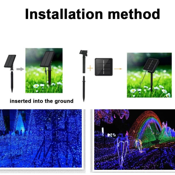 Solcelledrevne fe-lys utendørs, 11,5M 100 LED varm hvit, 8 moduser hvit KLB