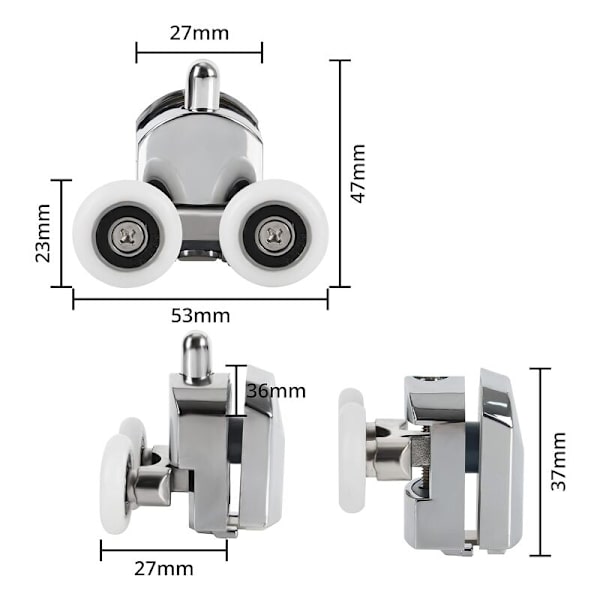 Set med 8 dusjdørruller, 23 MM skyvedørruller for dusjdør, dusjdørruller, 4 øvre og 4 nedre sølv KLB