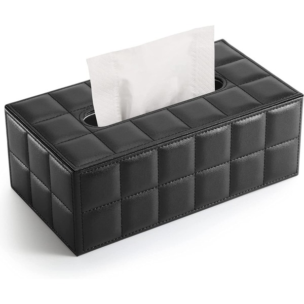Rektangulär läder servettbox (svart)