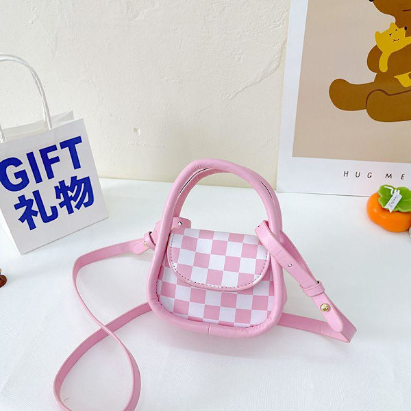 Skolryggsäck för barn, ny axelväska för flickor, rutig, trendig, personlig, bärbar, skolväska, söt messengerbag - rosa