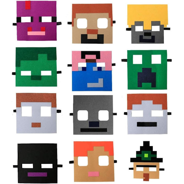 12-pack lekmasker för barnfest, filt och elastisk maskerad och födelsedagsfestmasker för dekorationer, perfekt för barn, flickor, pojkar.