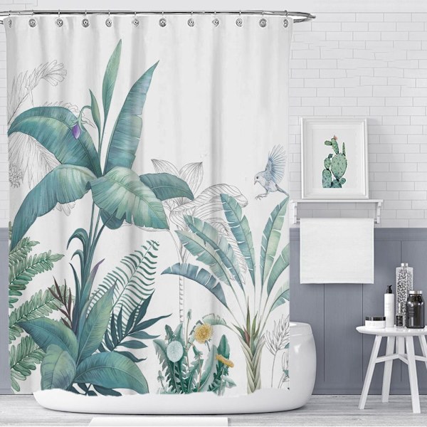 180x180 cm med 12 kroker Dusjforheng Grønt Bananblad Tropiske Planter Badeforheng Polyesterstoff Anti-Muggoppgradering-