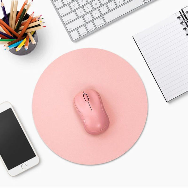 Rund solid farve vandtæt læder laptop musemåtte i sød pink