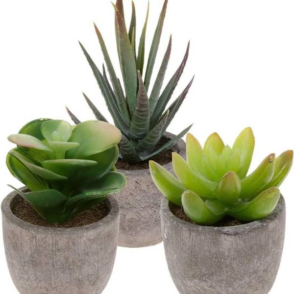 3 stk. kunstige sukkulenter bonsai kaktus blomsterpotte