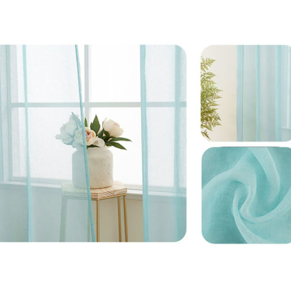 Sæt med 2 150x250cm blågrå gardiner i linnedlook - Med øjer Semi-transparente soveværelsesdekoration Gardin til stue Køkkengardin -