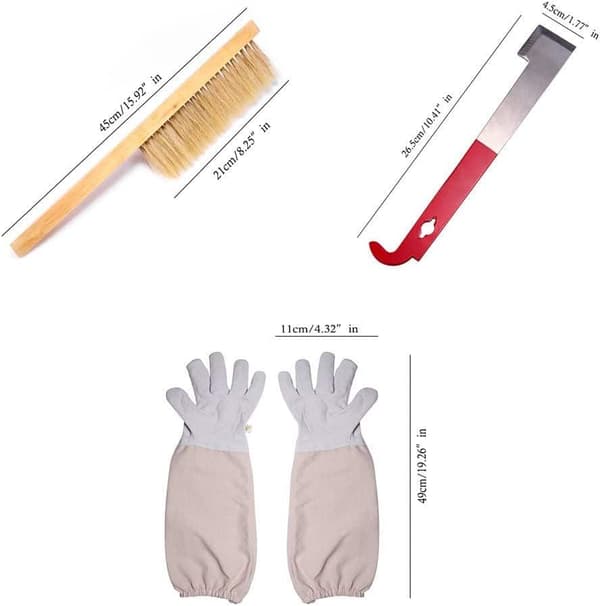4PCS Beekeeping Suit Tool Set-Beekeeper Suit Veil Tools Kit,Long Sleeve Gloves Bee Hive Brush J Hook Hive Half Body