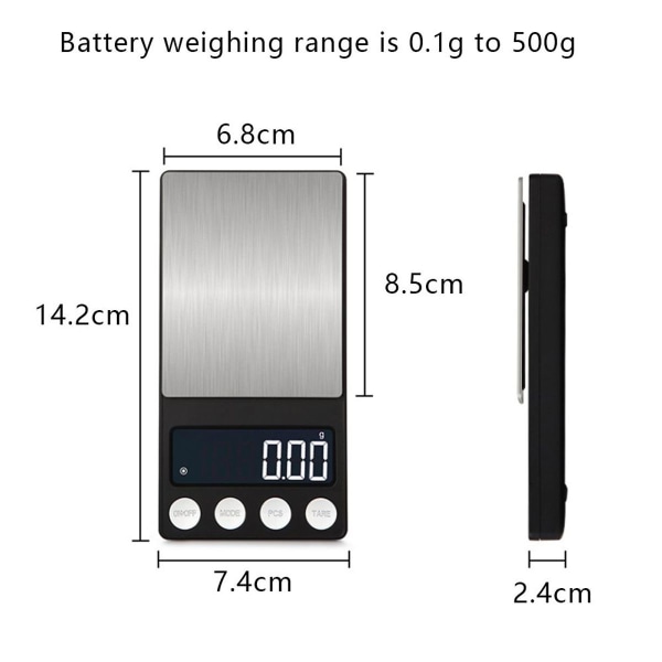 Mini Pocket 500/0,01g Hög precisionsvåg med LCD-bakgrundsbelysning, 500g/0,1g KLB