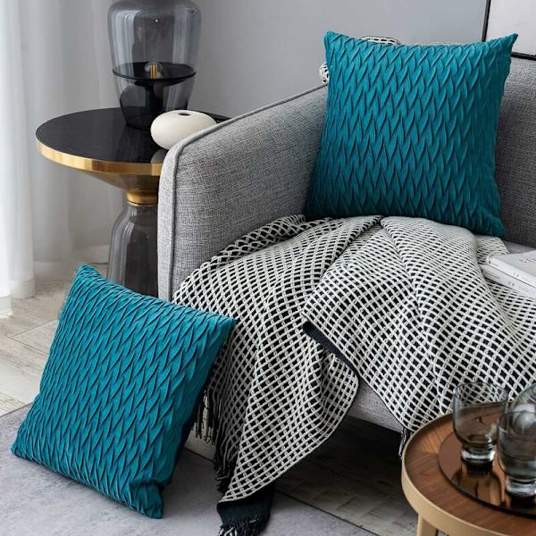 Fløyel putetrekk 45x45cm for stue sofa, sett med 6 ensfargede firkantede putetrekk soveromsdekorasjon, turkis KLB
