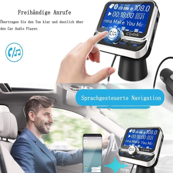 FM-sändare bil, Bluetooth 4.1 trådlös billaddare med QC3.0 & 5V /