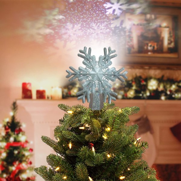 Stjerne juletre,LED-projektorlampe Snowflake Trepynt/Juletre Topper/Lys til julepynt Sølv