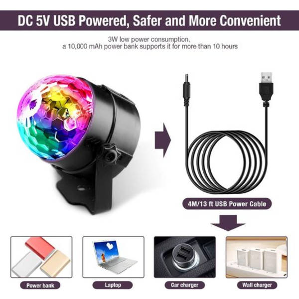 Discokule LED festlys musikkstyrt discolyseffekter discolys med USB