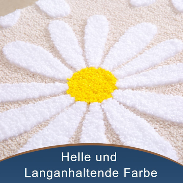 Beige badmatta med vita blommor Khaki färg-50x80 cm-Halkskyddad badmatta för badrum i mjuk mikrofiber-Tvättbar-