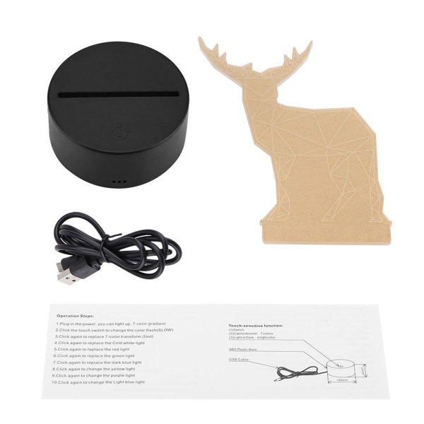 3D älgmönster nattlampa akrylpanel lampbas + USB KLB