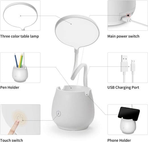 Hjemmekontor skrivebordslamper, LED-skrivebordslampe med pennholder