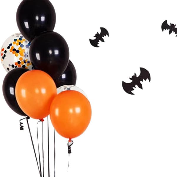 12\" Konfettifyldte Balloner i Orange og Sort til Halloween