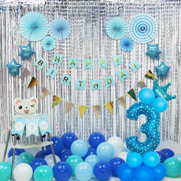32 tommer (blått nummer 3) gigantiske tallballonger, folie helium digital ballongdekor for fester, bursdager -