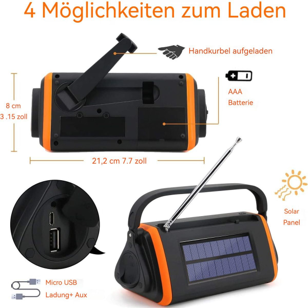 TKOOFN Solar Dynamo Crank Radio FM, kannettava monitoiminen ulkokäyttöinen uutuus