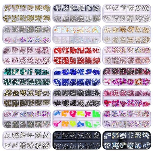 12 Grid Flat Shaped Manicure Rhinestone Nail Decoration 09