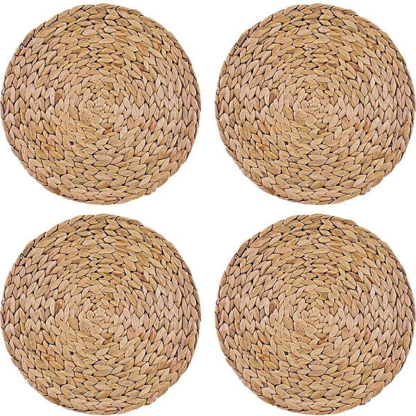 Sæt med 4 runde flettede dækkeservietter lavet af vandhyacint, 30 cm (11?)