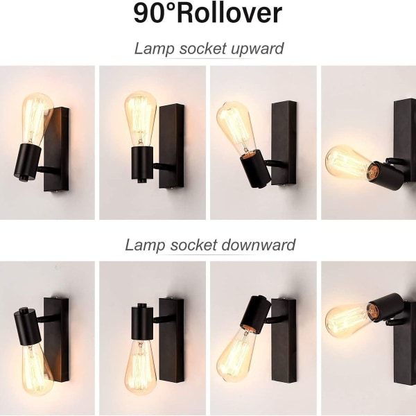 2-pack industriella vägglampor för inomhusbruk, retrodesign, väggspotlight