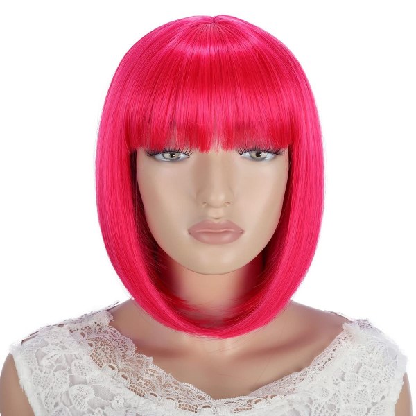 Kort, rett rosa parykk for kvinner