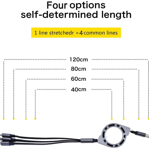 3-i-1 ladekabel, [3A/1M/2stk] fleksibel universal USB-kabel, med iP C type KLB