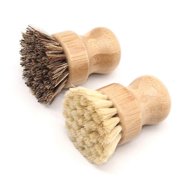 Diskborste i bambu och sisal, 8 cm rund köksborste, diskborste i trä, diskborste för handdisk för att diska krukor, tallrikar, tallrikar och fat