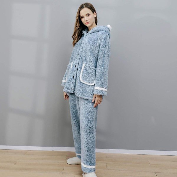 Pyjamas dam, enfärgad huvtröja, långärmad vintertröja, byxor KLB