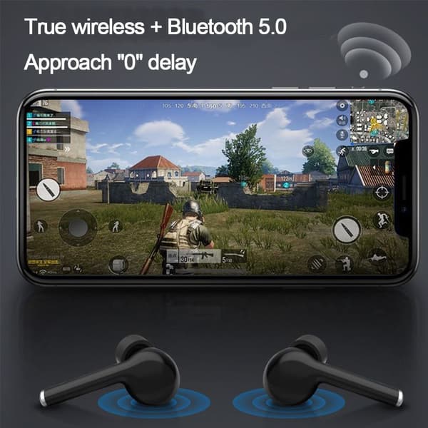Bluetooth 5.0 in-ear-hovedtelefoner med opladningsboks, støjreducerende sort