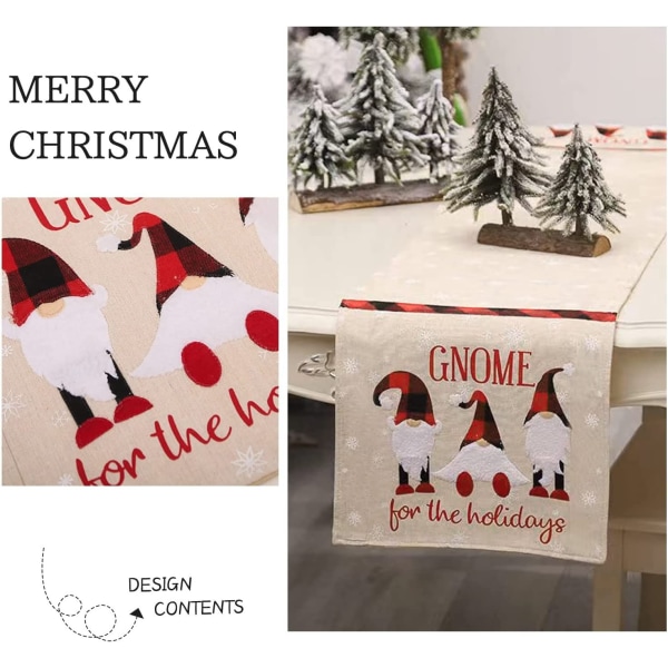 Julebordløper, utskrift av bomullstøy Julebordflagg med GNOME elgmønster, duk til dekorasjon av middagsbord, 180 * 35 cm(C)
