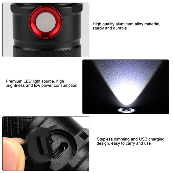 USB lataus High Bright LED-taskulamppu Kannettava ulkokäyttöön KLB