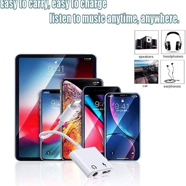 2 kpl kuulokeadapteria iPhonelle, 2-in-1 Lightning - AUX-ääni