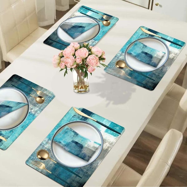 Set med 8 placemats - Modern konst - Målad abstrakt konst för hem- och köksdekor (40 x 30 cm placemats) KLB