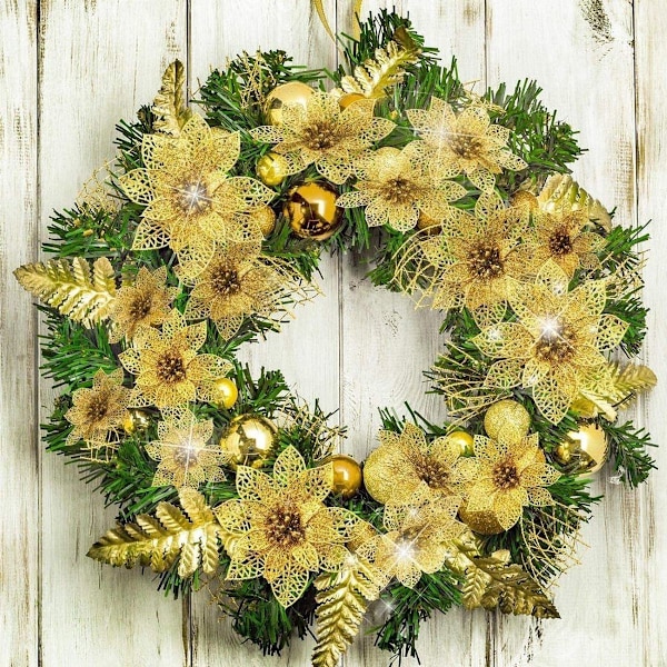 Kaheign 30 st julblommor glitter konstgjorda julblommor, 7,5/10/ KLB