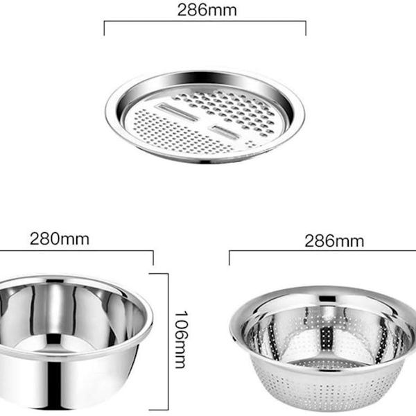 3-in-1 sekoituskulho keittiösiivilä ja vihannesleikkuri muovinen salaattikulho KLB