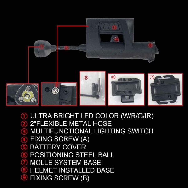 Military Airsoft Tactical Helmet Light neljällä tilassa, Lighting Tool kypärän tarvikkeet (