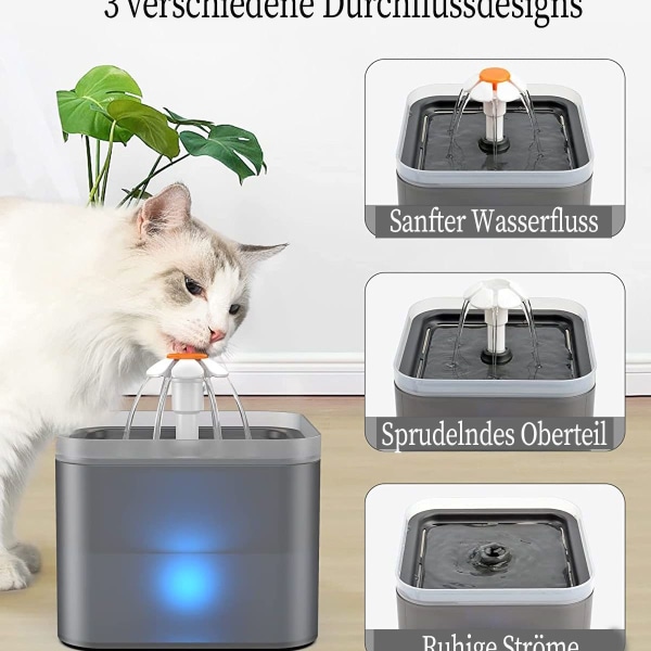 Kattvattendispenser, super tyst kattvattendispenser 2L, med LED-ljus, KLB