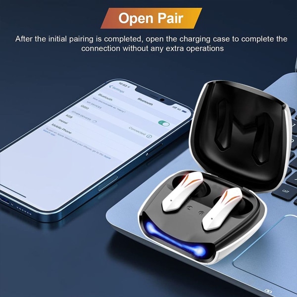 Bluetooth 5.2-hodetelefoner, innebygd mikrofon, Bluetooth hvit