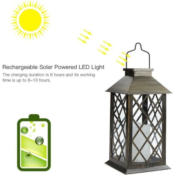 Solcellelygte, solcellelygte med stearinlyseffekt, solcellelampe til udendørs brug