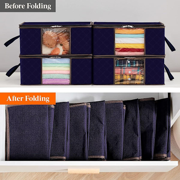 3-pack 35L Klädförvaringsväska, Marinblå Vikbar Under Säng Organizer, Täckeöverdrag Garderob Organizer med Stark Tyg Klar Fönster för Kläder.