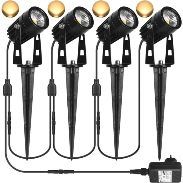 Set med 4 trädgårdsstrålkastare med stickkontakt, 3W 2880 Lumen LED-trädgårdslampa med stickkontakt, varmvit utomhusstrålkastare KLB