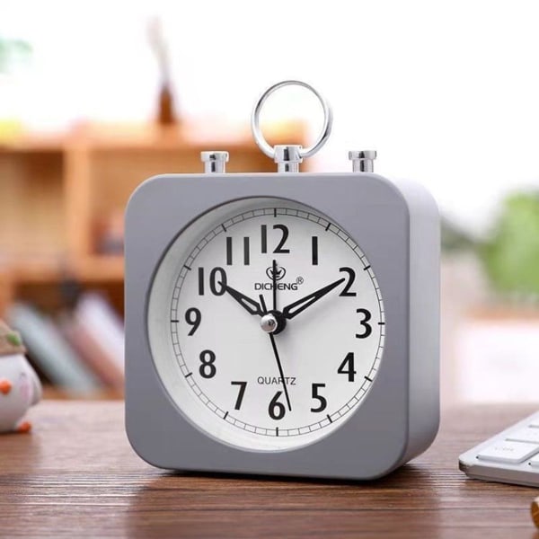 2 st Lazy Silent Liten Väckarklocka Kontor Hem Skrivbordsklocka (Grå)