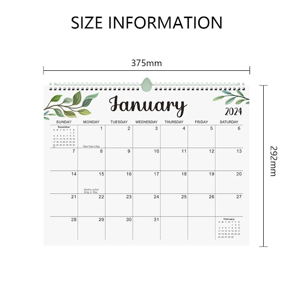 Vægkalender 2024-2025, jan 2024-jun 2025, 18 måneders kalender, 14,8" x 11,5"  Fyndiq