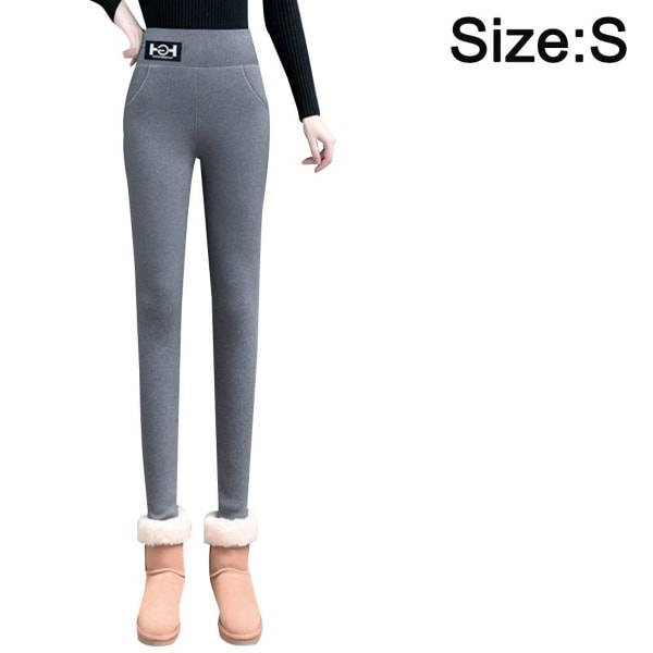 Winter thermal trousers in thick cashmere with a high waist, stretch, gray KLB